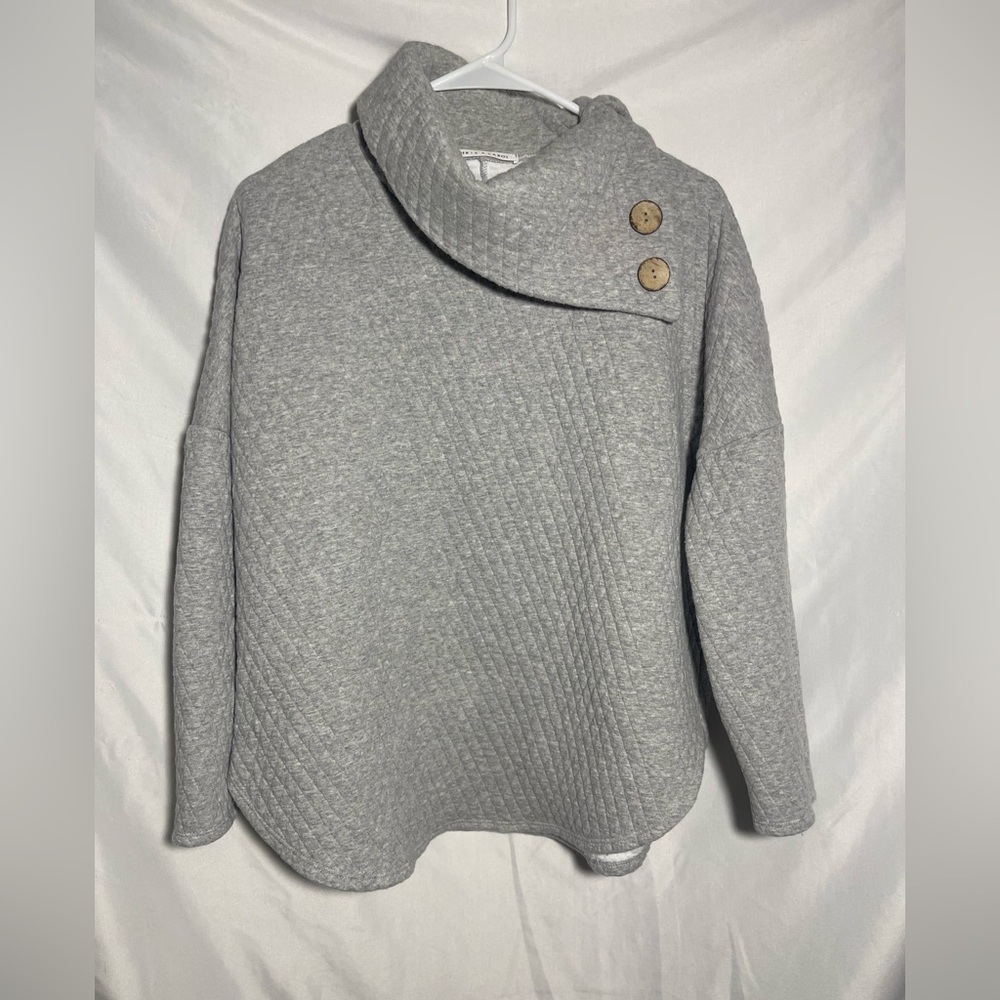 Cozy Gray Quilted Pullover Cowl Neck Oversized Sweater Soft